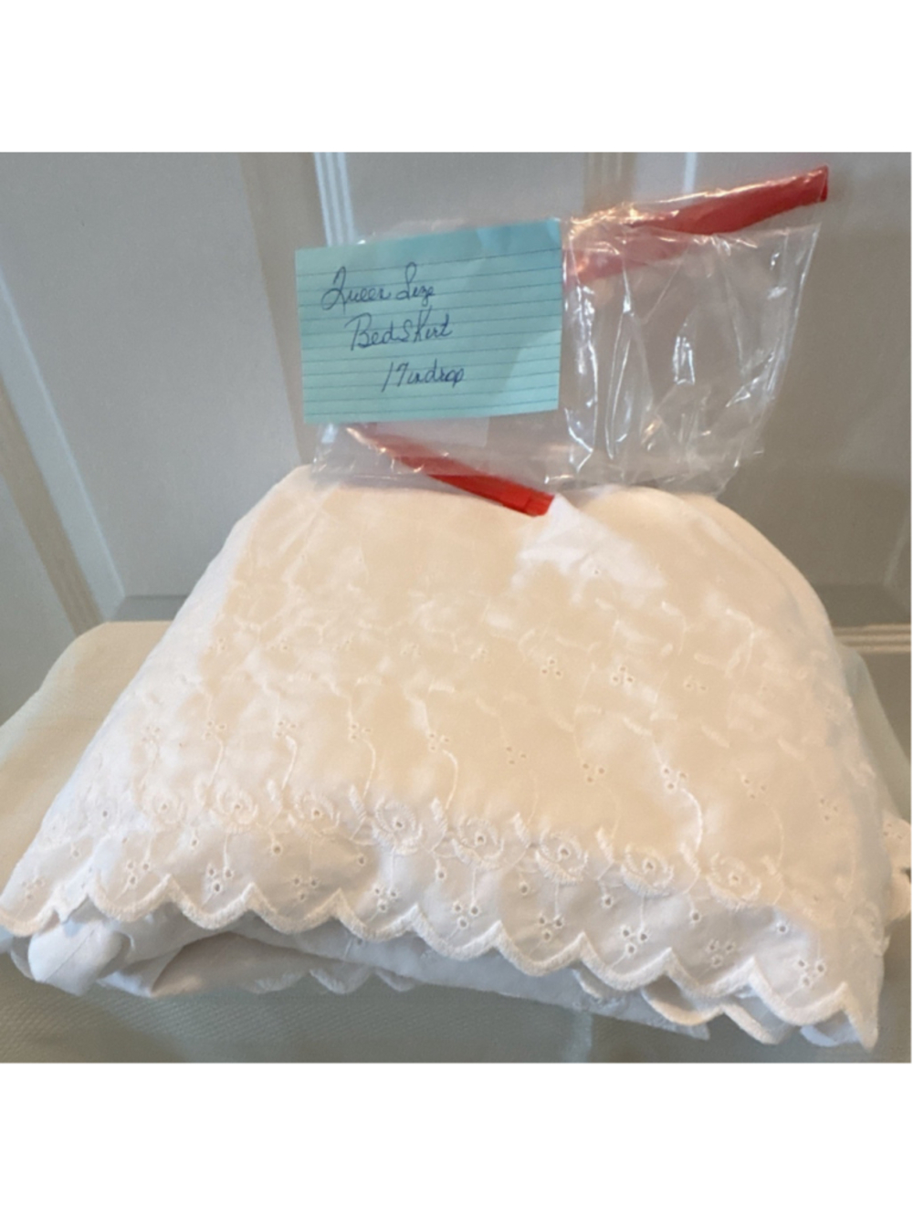 Queen Size White Eyelet Bed Skirt 17in Drop Embroidered Polyester Cotton